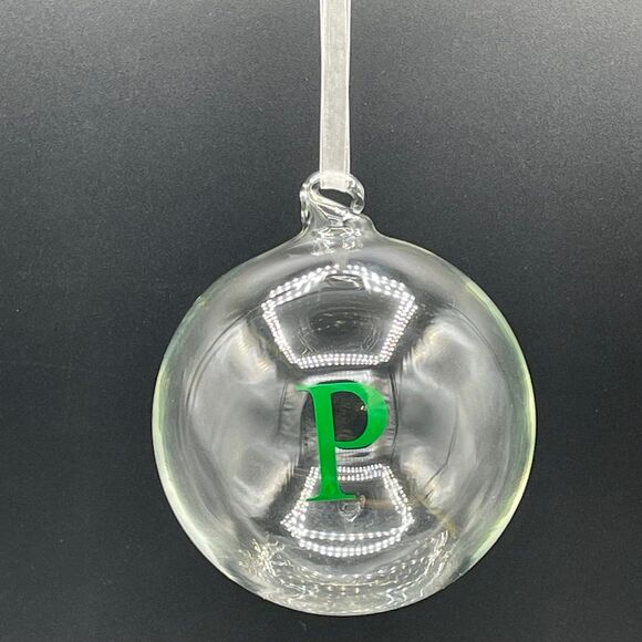 Solid Clear Glass Letter P Monogram Hand Blown Christmas Orb Ball Ornament - Picture 3 of 6